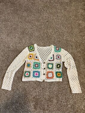 Debut || Crochet Granny Square Cropped Cardigan Sweater Size L